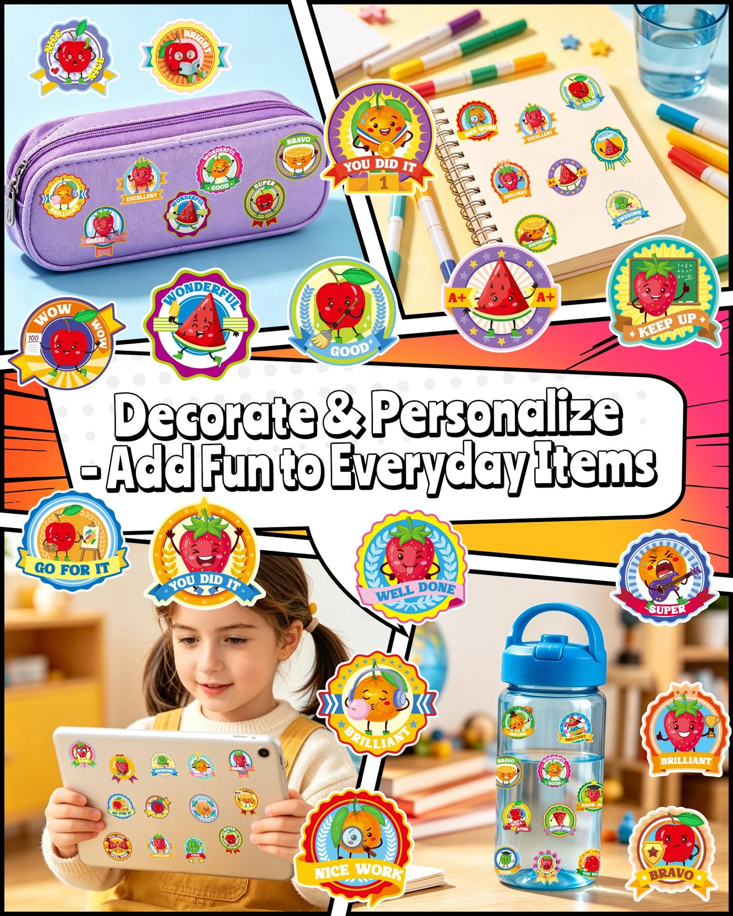 HORIECHALY Reward Smelly Roll Stickers for Kids 4 Rolls, 1200 PCS 4 Scent Scratch and Sniff Stickers Food Theme, Positive Reward for Classroom, Portable Drawer Box for Travel, Car, Airplane
