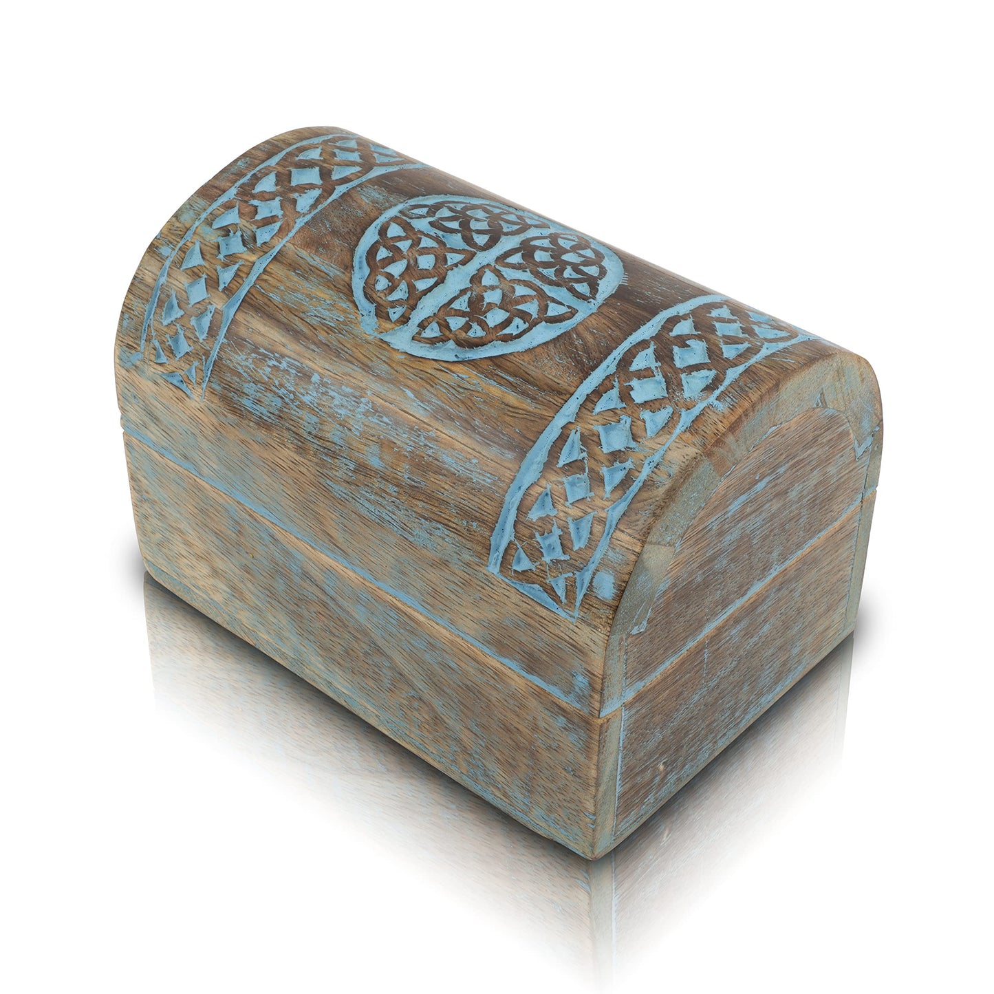 The Great Indian Bazaar Handmade Decorative Wooden Jewelry Box With Celtic Carving - Blue, Rectangular, Table Top, Unisex, Ideal For Home Decor & Gifting