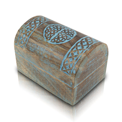 The Great Indian Bazaar Handmade Decorative Wooden Jewelry Box With Celtic Carving - Blue, Rectangular, Table Top, Unisex, Ideal For Home Decor & Gifting