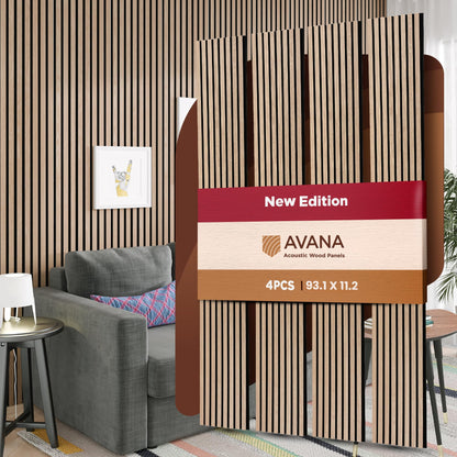 Avana Acoustic Wood Wall Panels – 93.2x11.25 Inch Panels – Fits 94x12 Layout – White Oak Acoustic Panels 4 PCs – Wall Panels for Interior Wall Decor for Homes, Offices – Durable Wood Panels for Wall