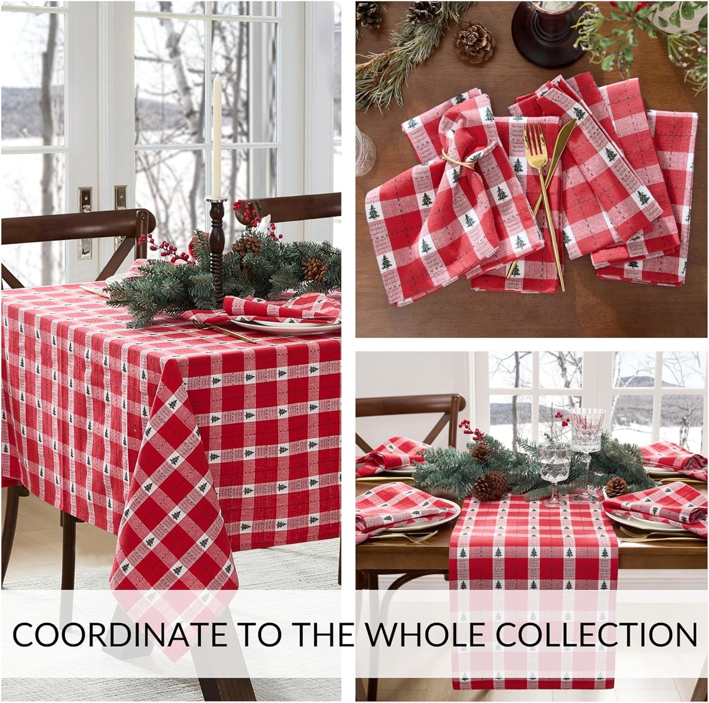 13"x70", Elrene Home Fashions Sherwood Tree Dobby Christmas/Holiday Cotton Dining Table or Console Runner, Red