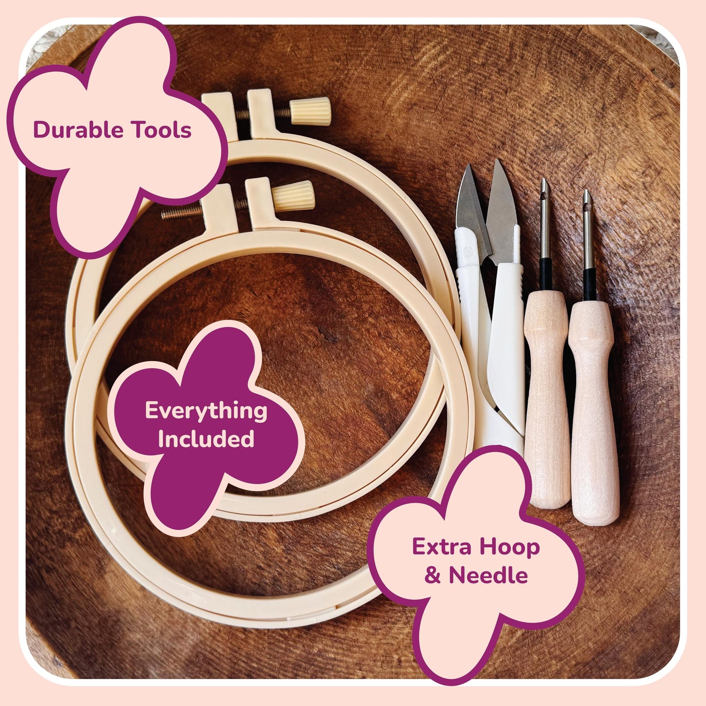 Panellomi Flower Punch Needle Kit for Beginners DIY Punchneedle Embroidery Starter Kit with Yarn, Fabric, Needle Punch Tool, Scissors, and Instructions for 6 Easy Craft Floral Design Coasters