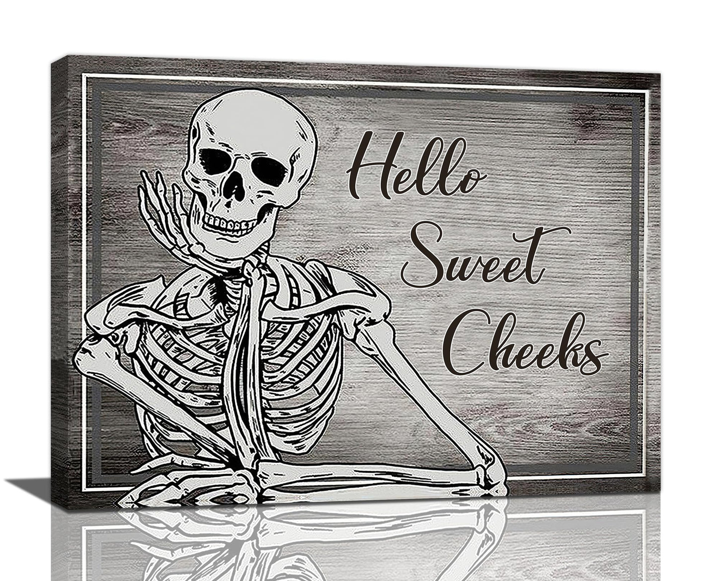 Bathroom Decor Wall Art Halloween Skeleton Canvas Prints Painting Gothic Skull Bathroom Pictures Framed Funny Weird Artwork for Toilet Restroom Washroom 16"x12"