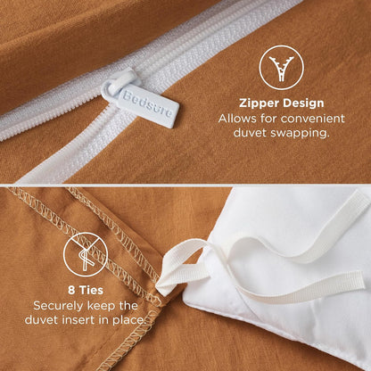 Bedsure Honey Ginger Duvet Cover - Twin XL Soft Prewashed Cotton Bedding Set with Zipper Closure & Pillow Sham