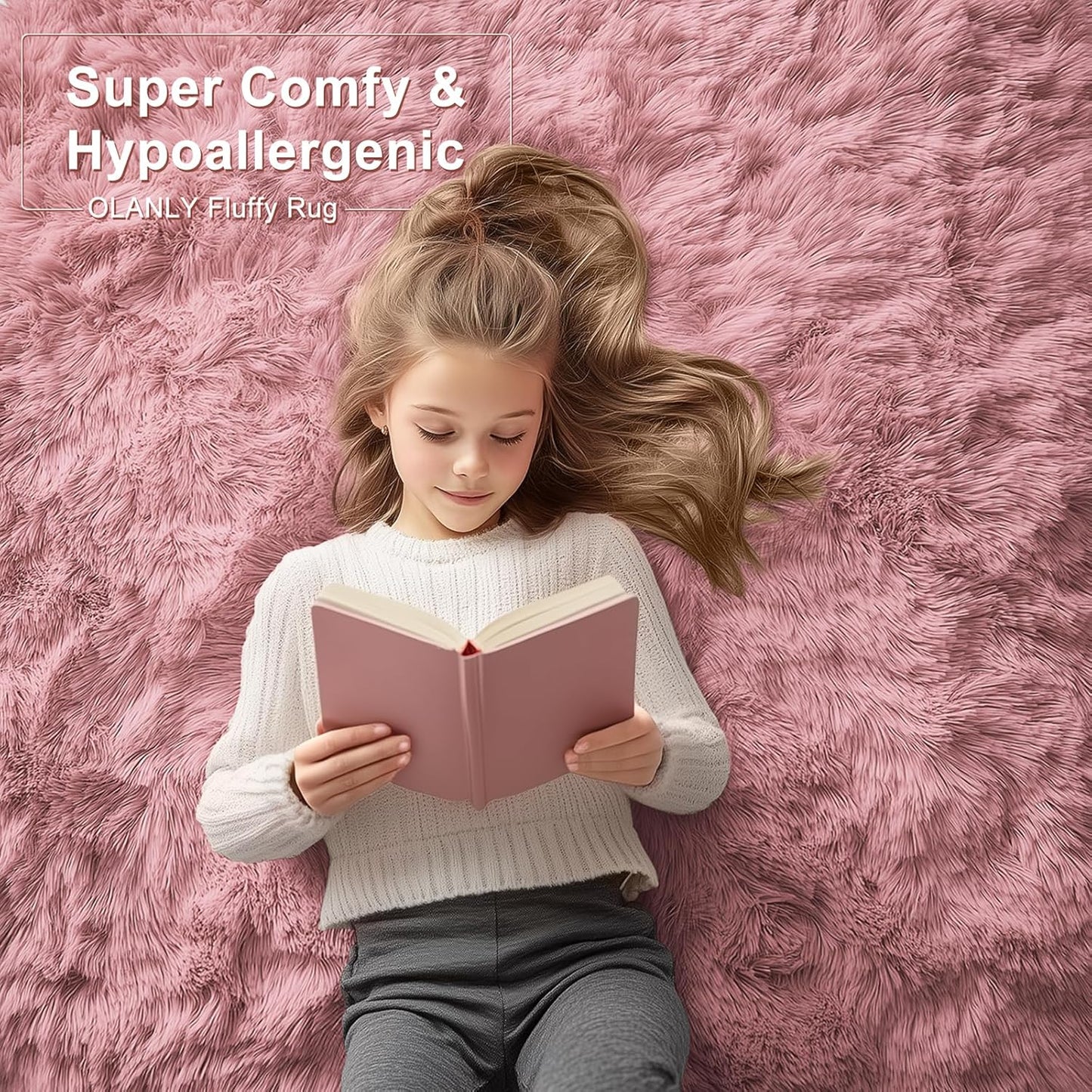 OLANLY Large Area Rug - Soft Fluffy Shaggy Indoor Carpet for Living Room & Bedroom | Pale Pink 6x9