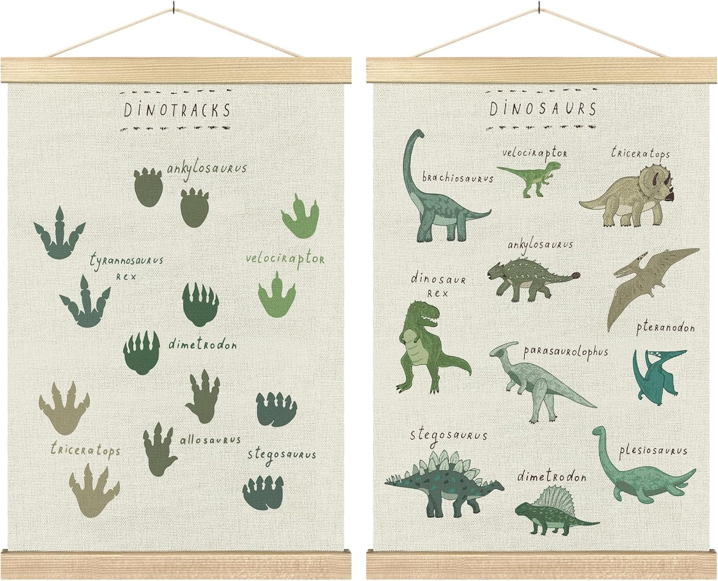 16x24 Inches BCUANGD Dinosaur Dino Paws Wall Decor - Baby Toddler Boys Room Wall Art Poster Hanger with Wood Frames