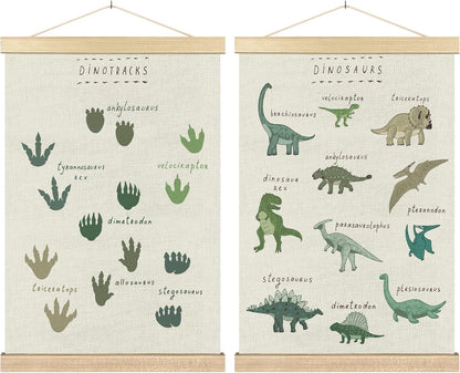 16x24 Inches BCUANGD Dinosaur Dino Paws Wall Decor - Baby Toddler Boys Room Wall Art Poster Hanger with Wood Frames