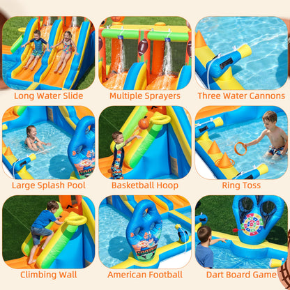TOAOB Inflatable Water Slide for Kids 3-12: Blow Up Backyard Water Park with 2 Slides - 9 in 1 Football-Themed with 550W Blower for Outdoor Birthday Party