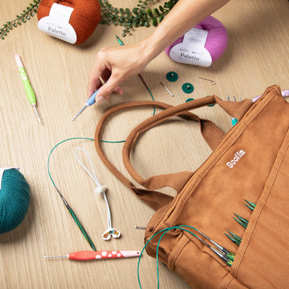 Soolla Studio Bag: Pottery Tool Bag, Art Supply Storage, Knitting Yarn Organizer, Crochet Projects, & Washable Craft Tote, 30 Pockets, 25+ Canvas Colors, Student Artist Gift (Ganja Green)