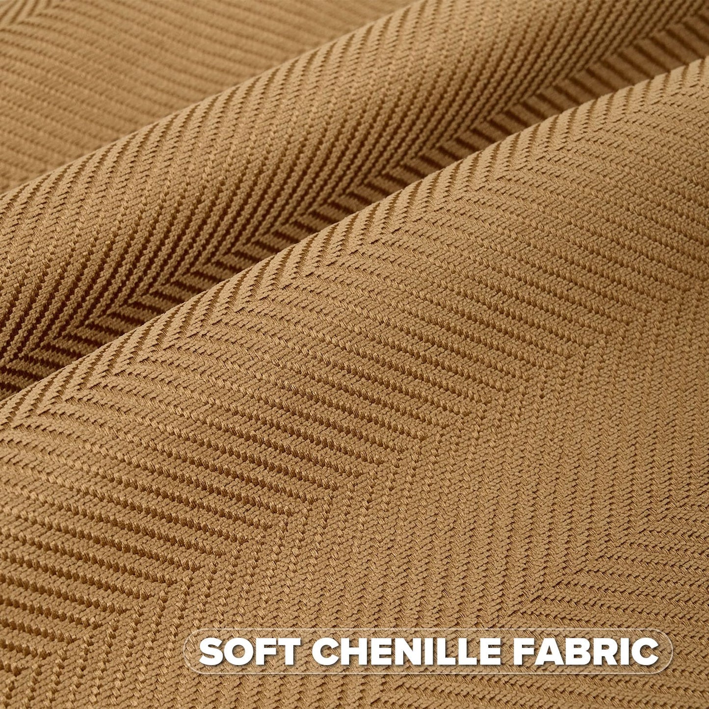 FUTEI Pack of 2 Chevron Chenille Throw Pillow Covers 18x18 Inch Soft Herringbone Textured Decorative Cushion Case Farmhouse Accent Pillows for Couch Bed Living Room, Camel