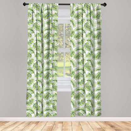 Ambesonne Palm Leaf Window Curtains, Exotic Tropical Leaves Watercolor Art Style Jungle Luau Hawaii, 2-Panel Set 28" x