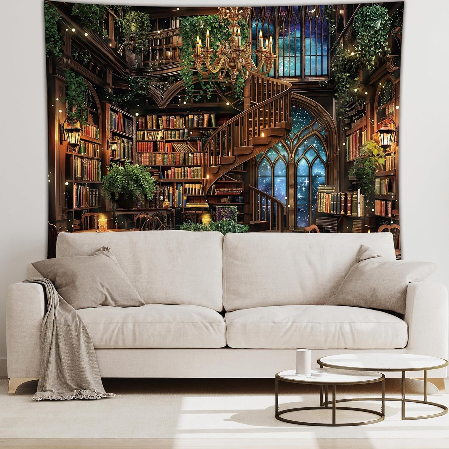 59Wx51H Inch Riyidecor Magical Library Tapestry Fairy Tale Mysterious Mysty Bookshelf Wall Hanging Study Magic Book