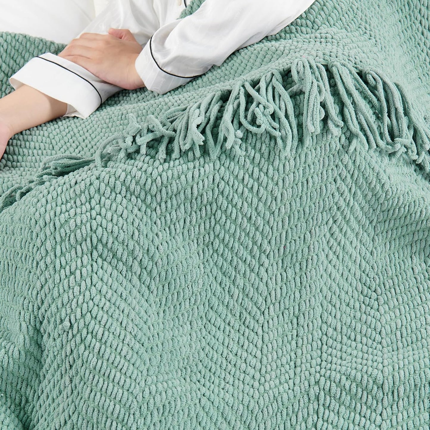 Home Soft Things Throw Blanket, Knitted Tweed, 50'' x 60'', Silver Blue, Cozy Warm Comfortable