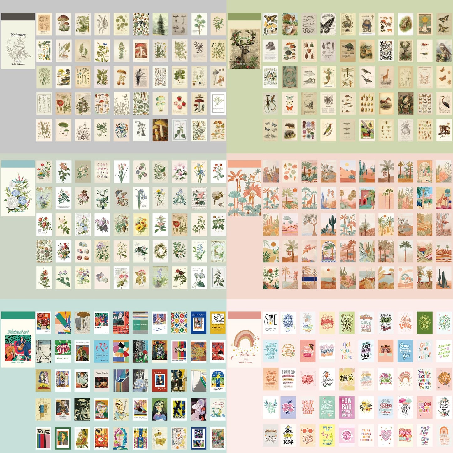 12 Sets 600 Sheets Washi Stickers for Journaling, Boho, Abstract, Vintage Scrapbook Sticker Set for Bullet Journal Art Diary Card Craft Gifts Planner Notebook