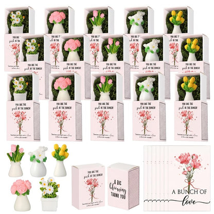 VioraWhite 36 Sets Thank You Gifts for Women Bulk Mini Tiny Flowers with Flowerpot Vase Box Motivational Office Desk Decor Employee Appreciation Gifts for Mothers Day Teacher Office Staff Team
