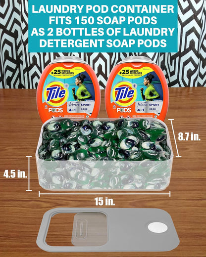 15"x8.7"x4.5", 910 lbs 100130 TidyFriend Laundry Pods Container with Slide Lid, Airtight Storage Keeps Pods Fresh