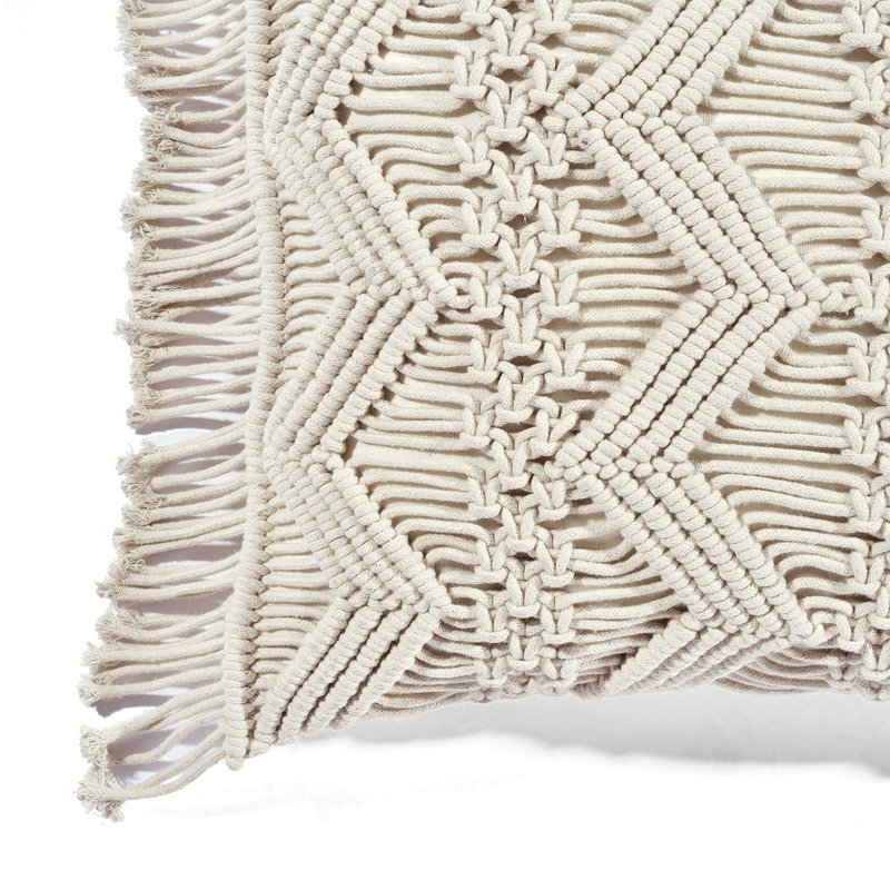 Lush Decor Studio Chevron Macrame Decorative Throw Pillow Cover, 20" W x 13" L, Neutral - Rectangle Pillow Cover - Throw Pillows For Bed, Couch, Or Chair