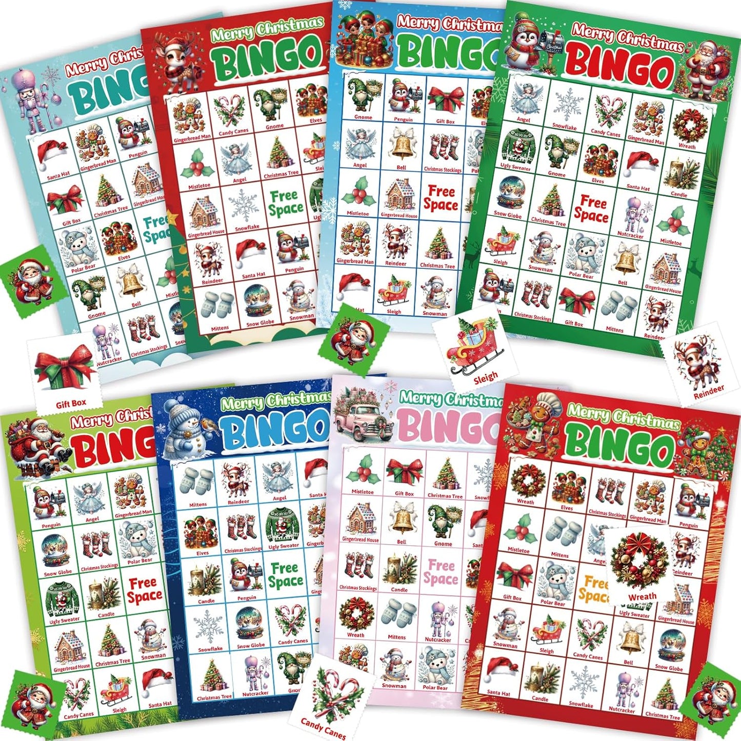 24 ceiba tree Christmas Bingo Game Cards for Adults Kids Family Large Group Players Winter Holiday Bingo Party Favors