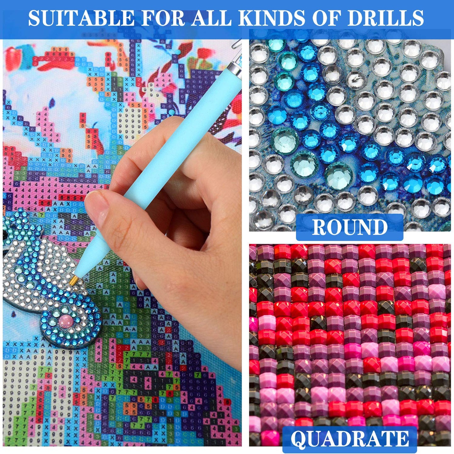 12 Piece Diamond Painting Tool, Include 6 Piece Mermaid Point Drill Pens Classic Point Drill Pen Spiral Diamond Painting Pen, 6 Piece Diamond Painting Wax Storage Case Full of Glue Clay (Pink)
