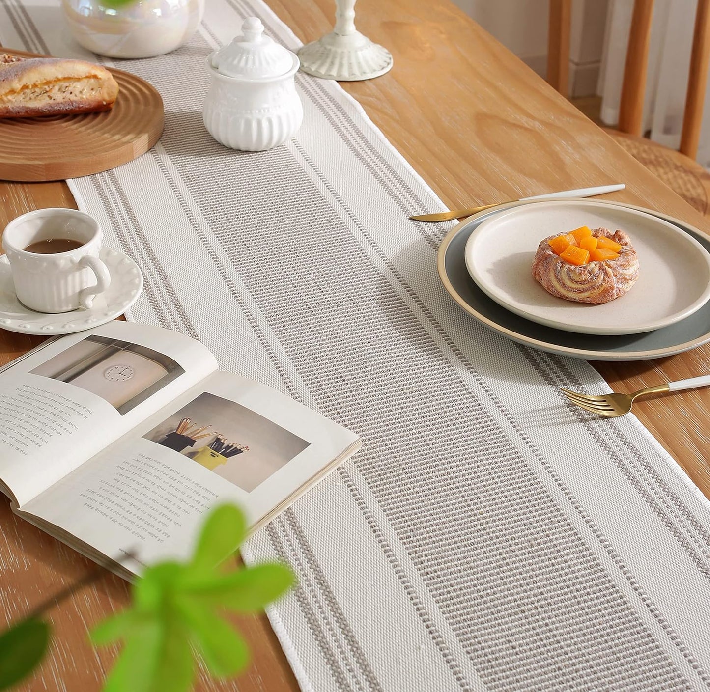 13 72 Inch Caflife Boho Table Runner Natural Stripe for Modern Farmhouse Coffee Table Decor, Rustic Woven Runner