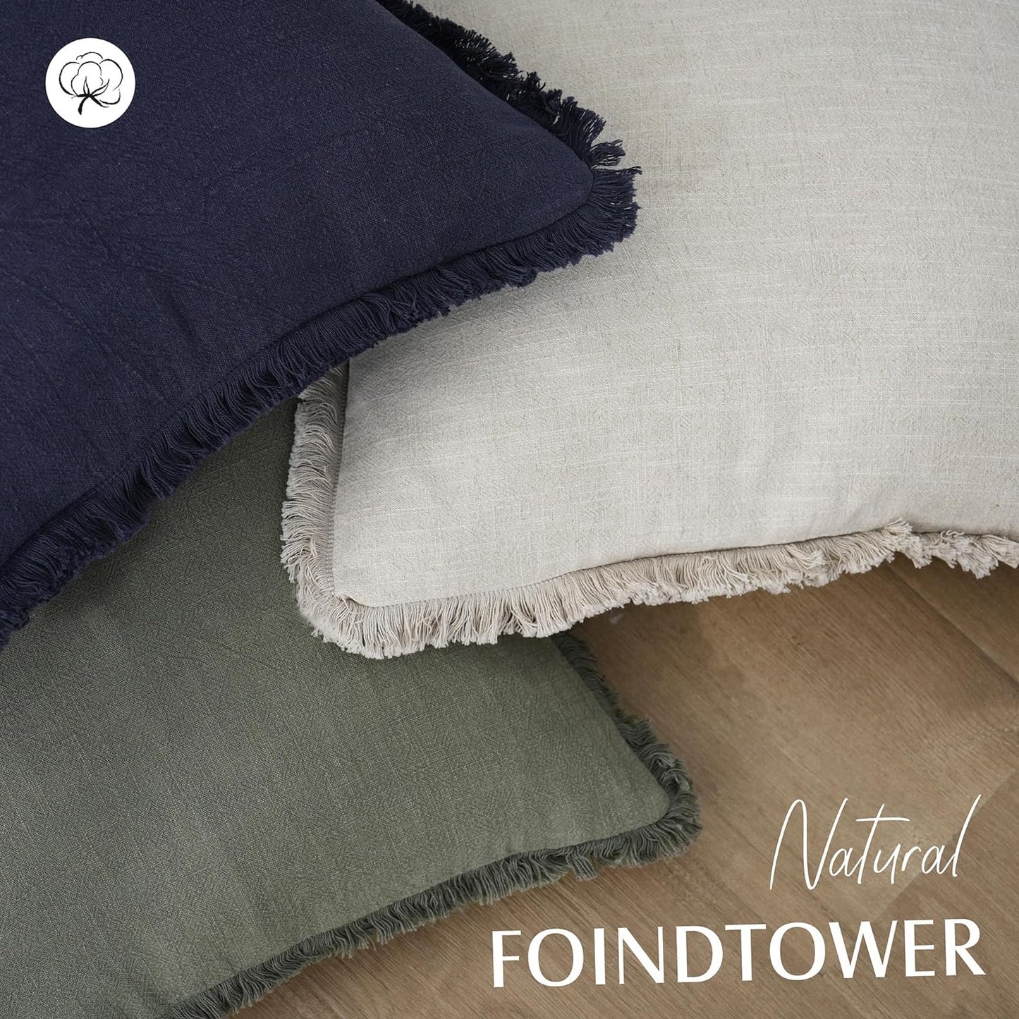 Foindtower Set of 2 Decorative Linen Fringe Throw Pillow Covers, Boho Farmhouse Cushion Cover for Couch Bed Decor