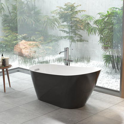 Freestanding Bathtub 67 inch Black and White Acrylic Tub, Modern Deep Soaking Bath for Bathroom Renovation and Home Spa Comfort