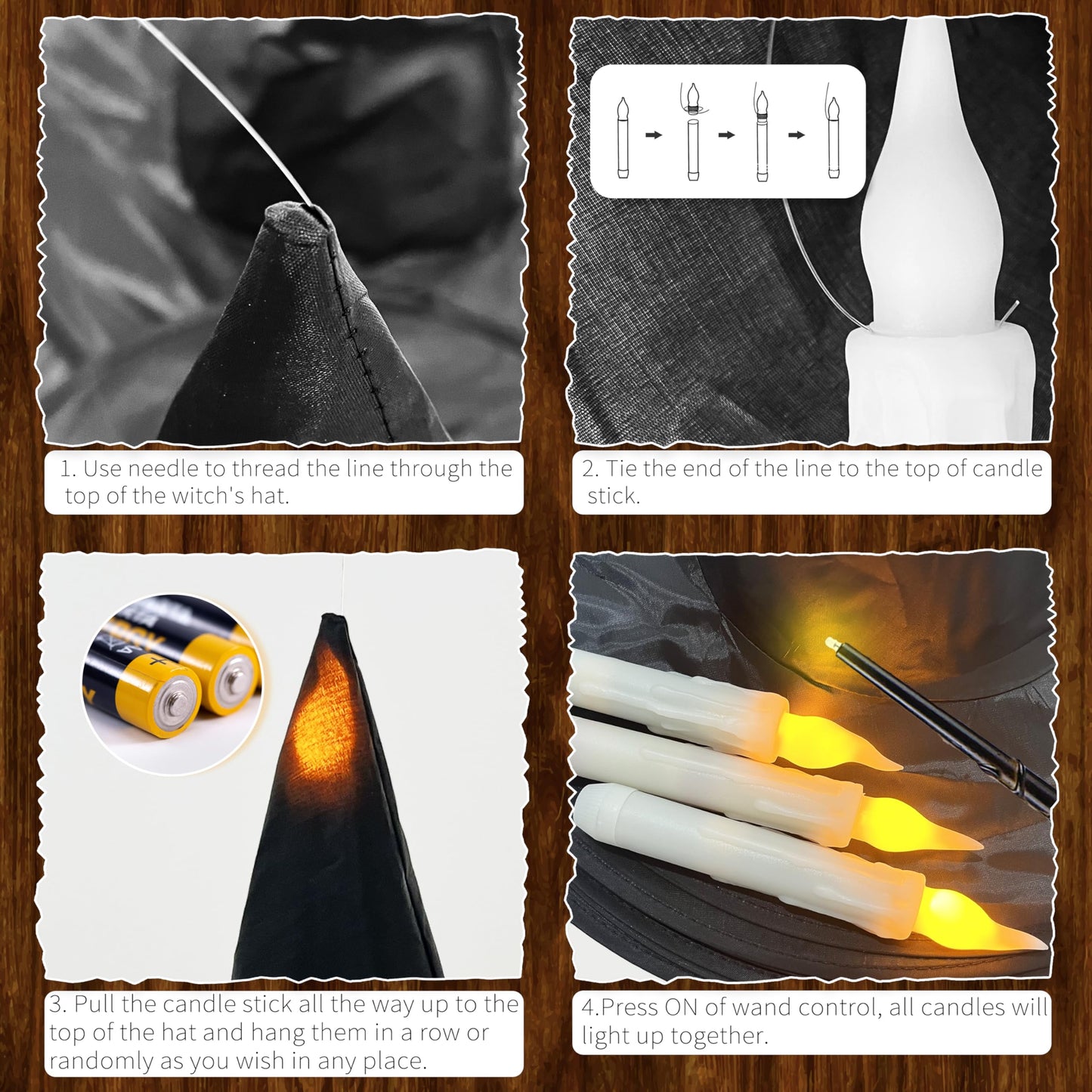 Fayoo Floating Candles with Wand, 12PCs Magic Hanging Candles, Floating Light Up Witch Hats with Flameless Candle with Wand Remote, Witch Hat 3D Bats Wall Stickers Decorations for Halloween Party