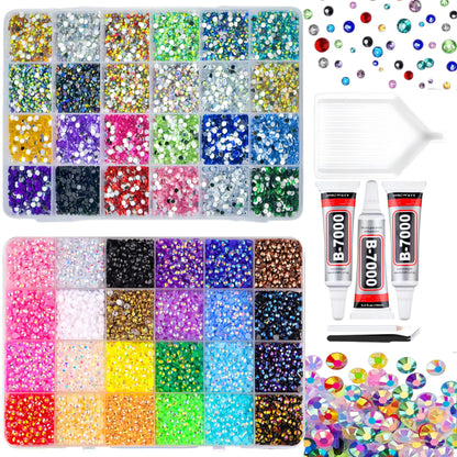 Resin AB Rhinestones 48000Pcs 48 Colors 3mm Flatback Gems Kit for Crafting, Jelly Bedazzler Supplies with B7000 Jewelry Glue Organizer Tray Tweezers Pickup Pen for Diamond Art Nail Art Shoes DIY