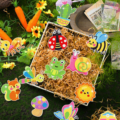 Frienda 24 Pcs Summer Diamond Painting Keychain Kits, 5d DIY Summer Diamond Art Animal Bee Frog Sun Ornaments Beginner Friendly Crafts for Family Decor Seasonal Gifts