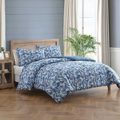 Laura Ashley - Queen Comforter Set, Soft Cotton Bedding, Medium Weight for Year Round Comfort, 3 Piece Bed Set with Matching Pillowcases (Sweet Memories Blue)