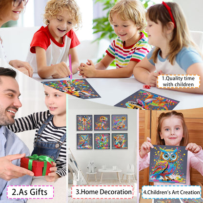 Yunruily 6 Pack Diamond Art Kits for Kids - Animals 5D Diamond Painting,Diamond Painting for Kids 6 10 12 for Kids Children Birthday,Christmas for Gifts and Home Wall Decor 6x6inch