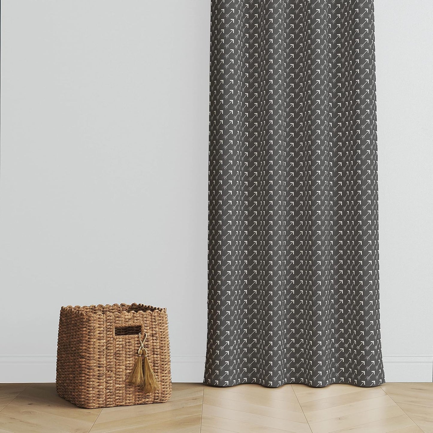 Bacati Playful Fox Curtain Panels, Multiple Prints with Arrows on Grey Background