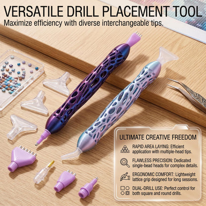 NICEXIYAZI-Iridescent Diamond Painting Pen Set, Hollow Ergonomic Diamond Art Pen with 6 Interchangeable Tips, Lightweight Drill Pen for 5D Diamond Painting, Nail Art, DIY Craft