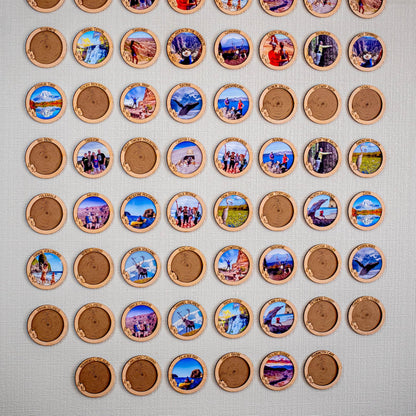 1DEA.me Wooden National Parks Checklist Gift - 63 Photos Bucket List – Includes Secure Photo Maker – Set of 63 Frames 2.5×2.5 in – Easy to Use, Built to Last and Uniquely Yours