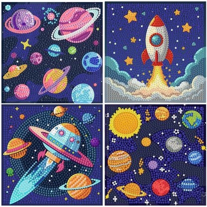 bleihum 4 Pack Diamond Art Painting Kits for Kids, Space Small Diamond Art for Kids Ages 8-12, Cute Gem Art Kits for Kid Gift Home Wall Decor 6X6 inch