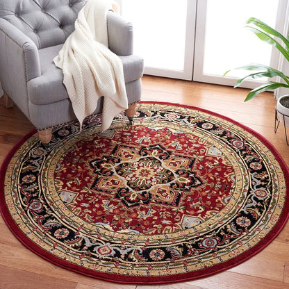 SAFAVIEH Lyndhurst Collection Area Rug - 3'3" Round, Red & Black, Traditional Oriental Design, Non-Shedding & Easy Care, Ideal for High Traffic Areas in Living Room, Bedroom (LNH330B)