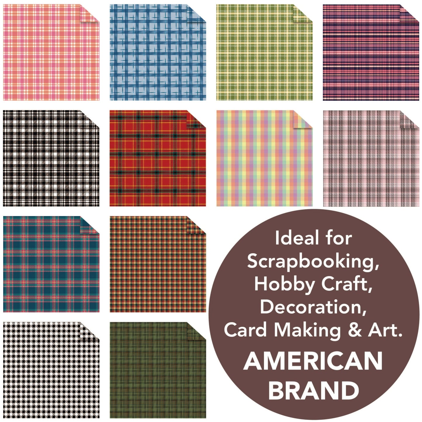 Desecraft Plaid Tartan Flannel 12x12 in Double Sided Paper Pad Pack Scrapbook Cardstock Decorative Paper - 36 Sheets - for Boys Card Making Origami Decorative Scrapbooking Supplies