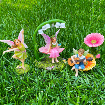 Mood Lab Fairy Garden Figurines - Dancing Swing Set (5 pcs) - Miniature Decorative Statues & Accessories - Outdoor & Indoor Garden Decor