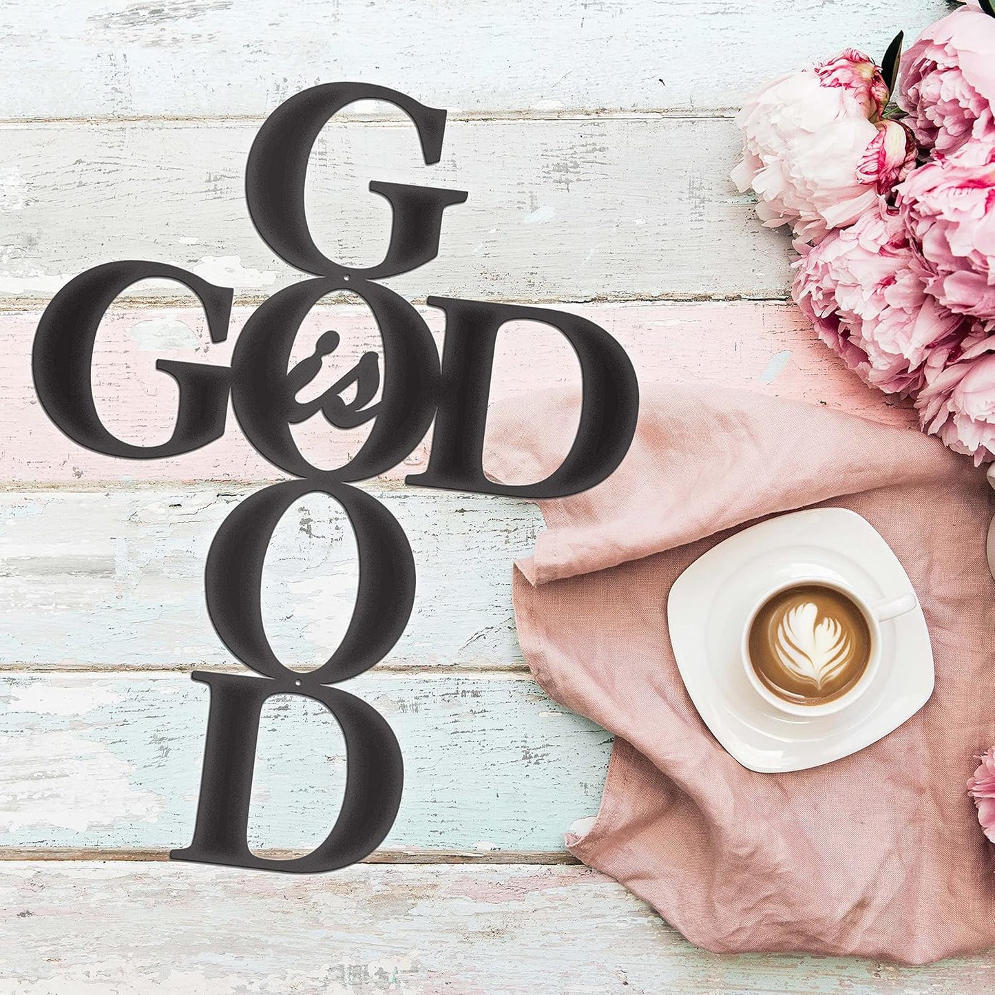 Vivegate God is Good Metal Signs Decor, Black Metal Cross Wall Decor for Religious Kitchen Home Decor