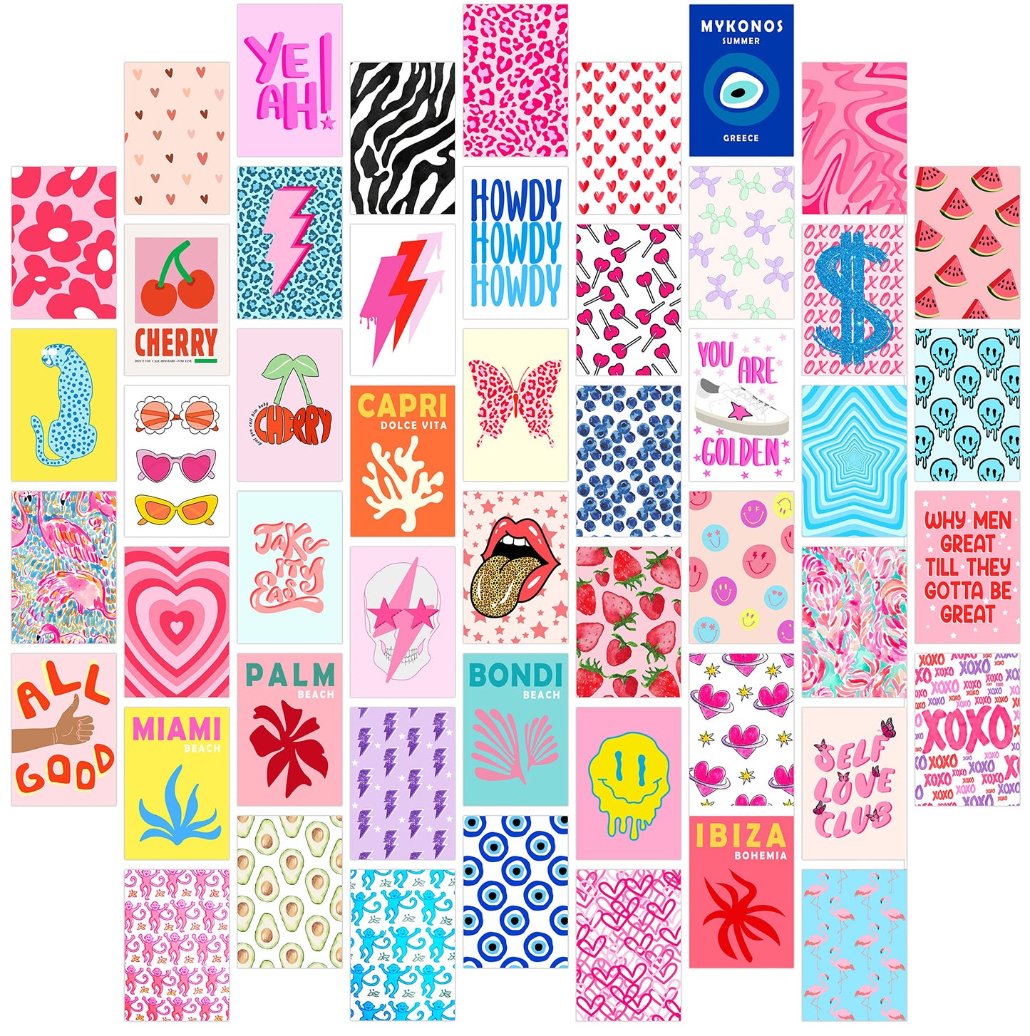 Waschbär Aesthetic Pictures Wall Collage Kit, Preppy Room Decor, 50 PCS Trendy Dorm Decorations for Teens and Young Adults, Preppy Things, Posters for Room Bedroom