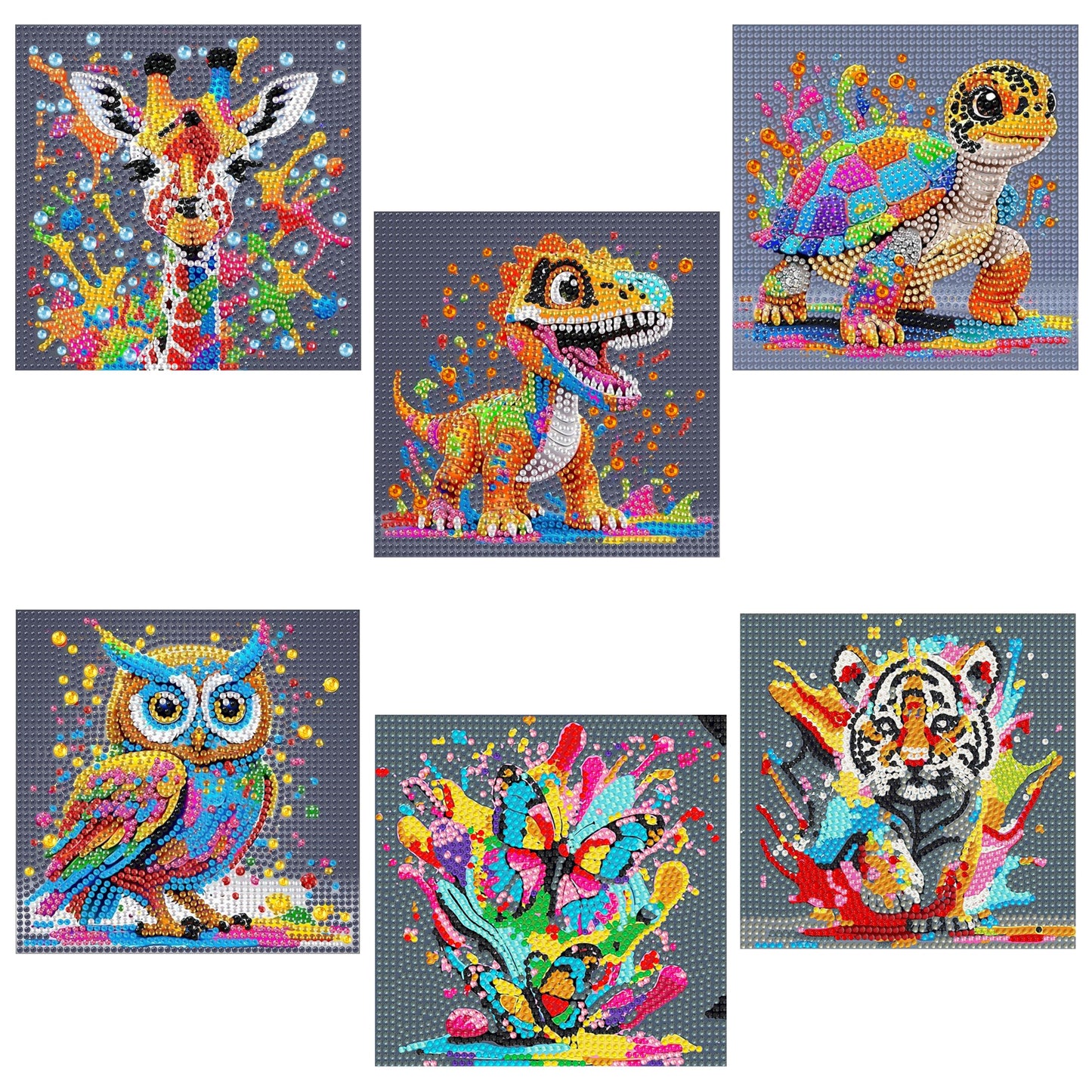 Yunruily 6 Pack Diamond Art Kits for Kids - Animals 5D Diamond Painting,Diamond Painting for Kids 6 10 12 for Kids Children Birthday,Christmas for Gifts and Home Wall Decor 6x6inch
