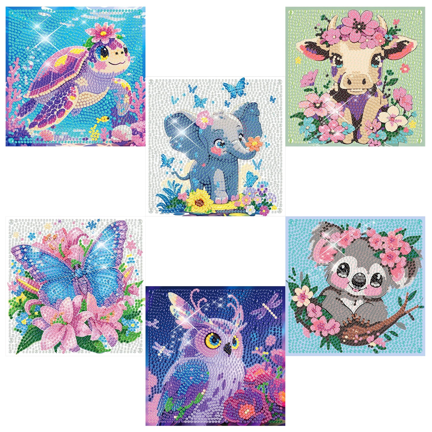 ADEFCSD 6-piece Set 5D Adult Diamond Painting Set, Suitable for Children Beginners, Cute Animal DIY Diamond Painting Mosaic Gemstone Art, Home wall Decoration, Children's Gift, 6x6 inches