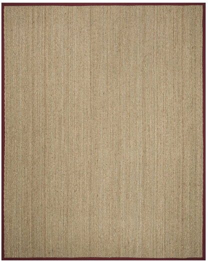 SAFAVIEH Area Rug 9x12 - Natural Fiber Collection - Large - Natural & Red, Seagrass, Herringbone Pattern with Border (NF115D)