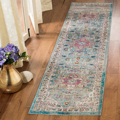 SAFAVIEH Aria Collection Runner Rug - 2' x 6', Green & Creme, Oriental Medallion Distressed Design, Non-Shedding & Easy Care, Ideal for High Traffic Areas in Living Room, Bedroom (ARA160G)