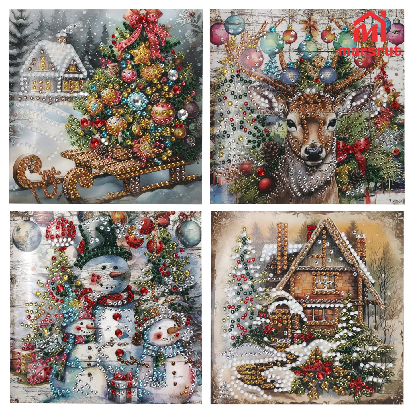 6pcs Diamond Painting Christmas Cards, Art Greeting Envelopes Kit, 5D DIY Rhinestone Painting Postcards with Snowman & Santa Claus, Arts Crafts Thank You Card Set for Birthday, Xmas Holiday Gifts