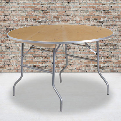 Flash Furniture Fielder 4-Foot Round HEAVY DUTY Birchwood Folding Banquet Table with METAL Edges