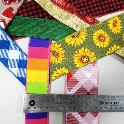 20 Yards Assorted Fabric Wired Edge Ribbon 1.5” and 2.5” Bulk Variety Pack (20 Assorted Ribbons, Pre-Cut to 1 Yard Each – Styles and Textures May Vary) (Mixed Patterns)
