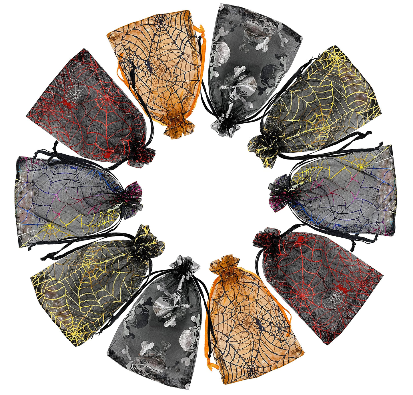 Jexila 100pcs Organza Bag, 4x6, Black Mesh Drawstring Gift Bags - Small Halloween Goodie Candy Treat Bags for Kids' Tick or Treat Party Favor Bags
