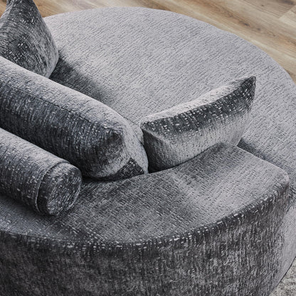 KEIKI 55" Chenille Accent Chair, Sponge Barrel Chairs Upholstered Round Sofa, Single Couch Armchair for Living Room, Gray