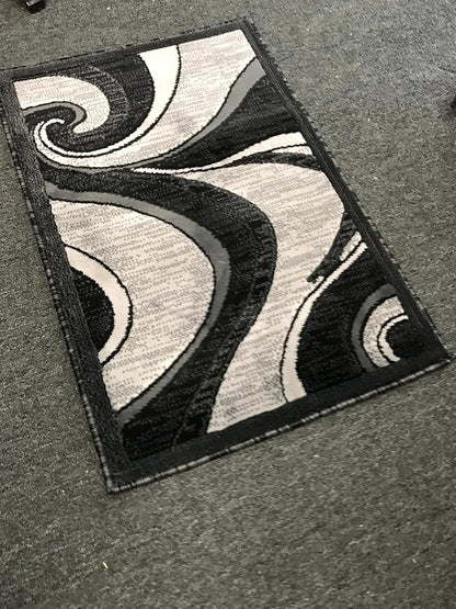 Modern Contemporary Door Mat Rug - Grey & Black Silver Design, 2 Feet X 3 Feet